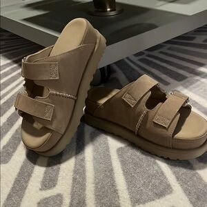 UGG Goldenstar Hi Slide Beige Suede Sandals
